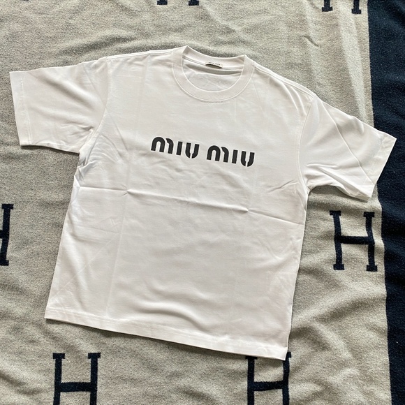Miu Miu T-shirt in Cotton with Logo - Picture 1 of 4